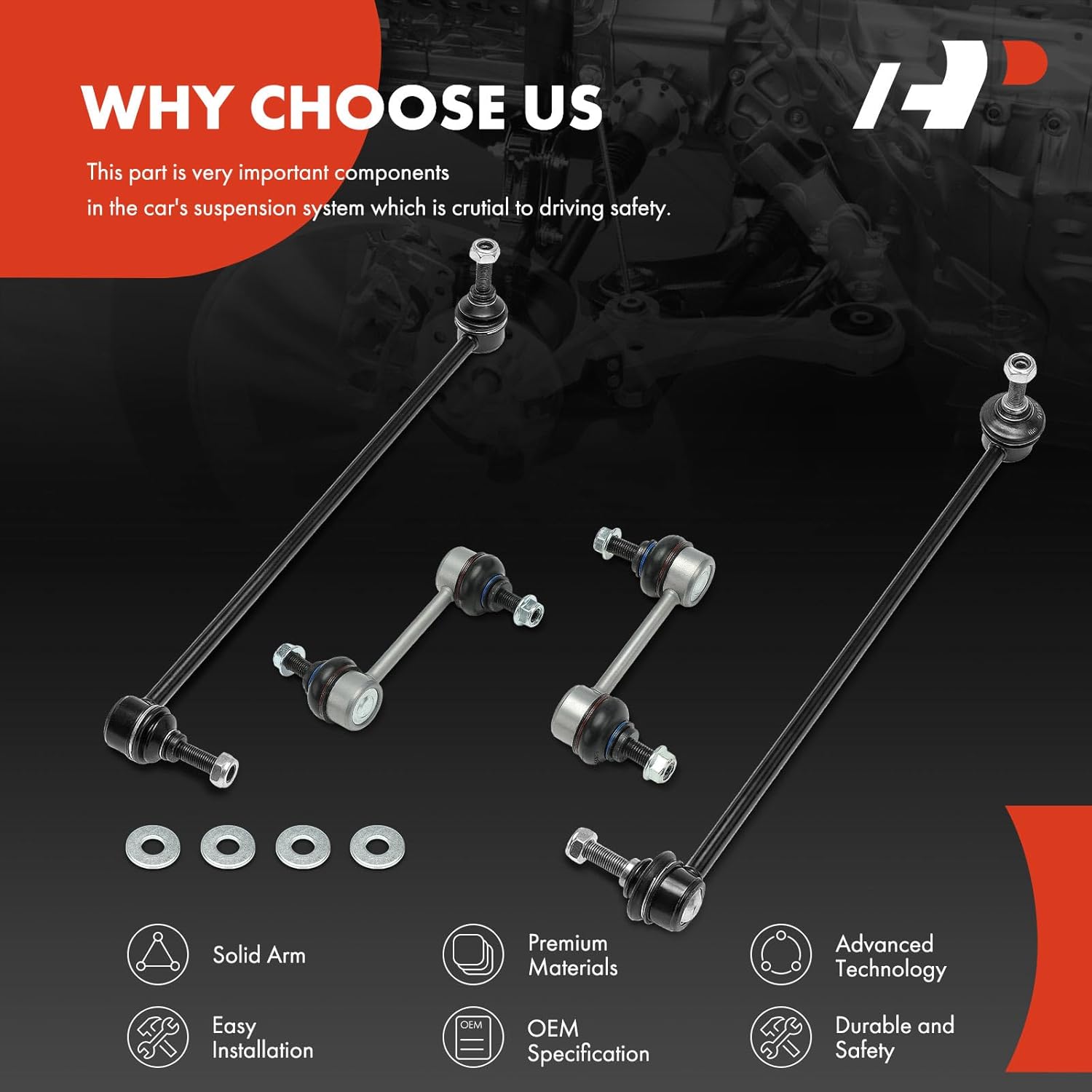 A-Premium Set of 4, Front & Rear Sway Bar Link Stabilizer Link Kit, Compatible with Chevrolet Camaro 2010 2011 2012