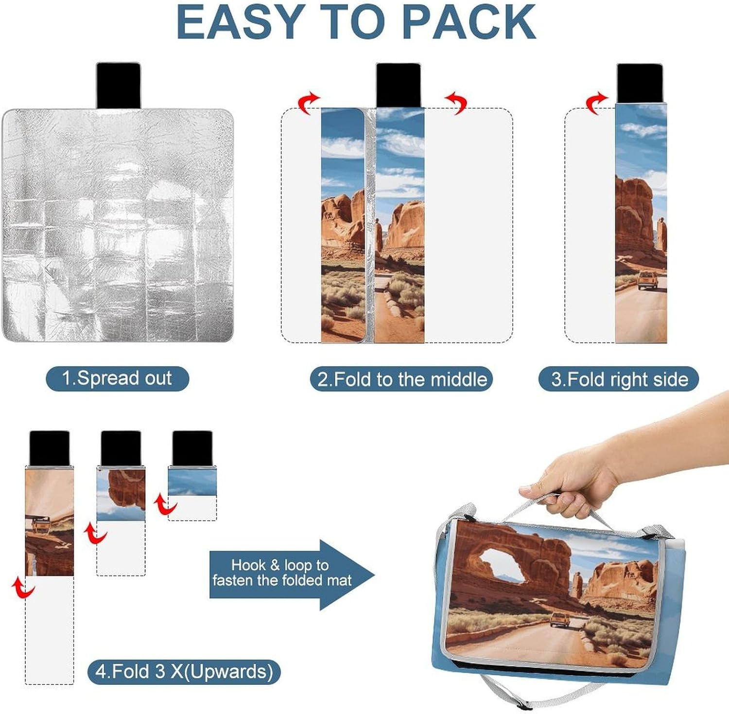 Arches National Park Entrance Waterproof Picnic Blanket 58.3''x58.3'',Portable and Foldable Picnic Mat with Handle,Outdoor Blankets for Lawn Park Beach Travel