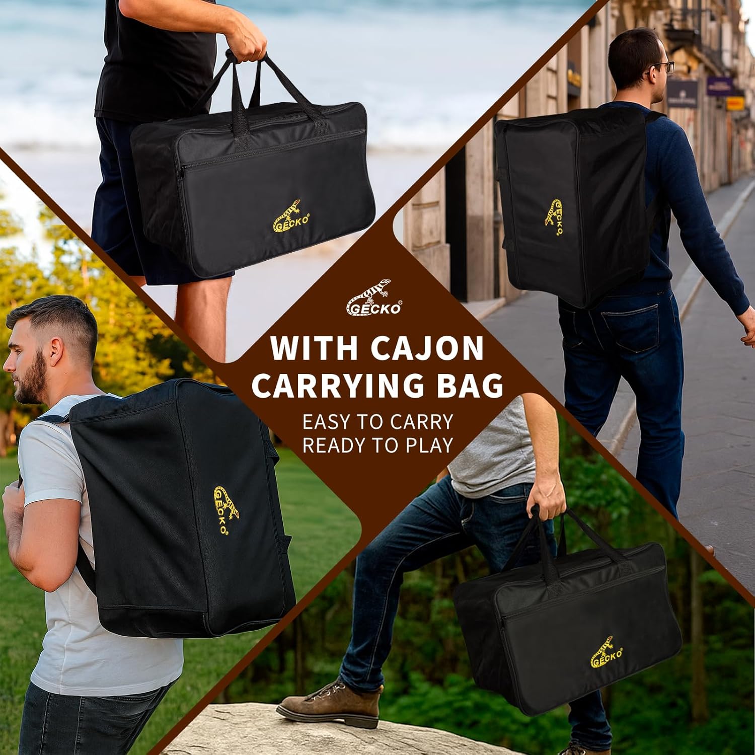 GECKO GL40BK Cajon Drum – 19" Wooden Percussion Box with Removable Snare for Versatile Sound, Deep Bass & Sharp Slaps, Adjustable Hand Drum