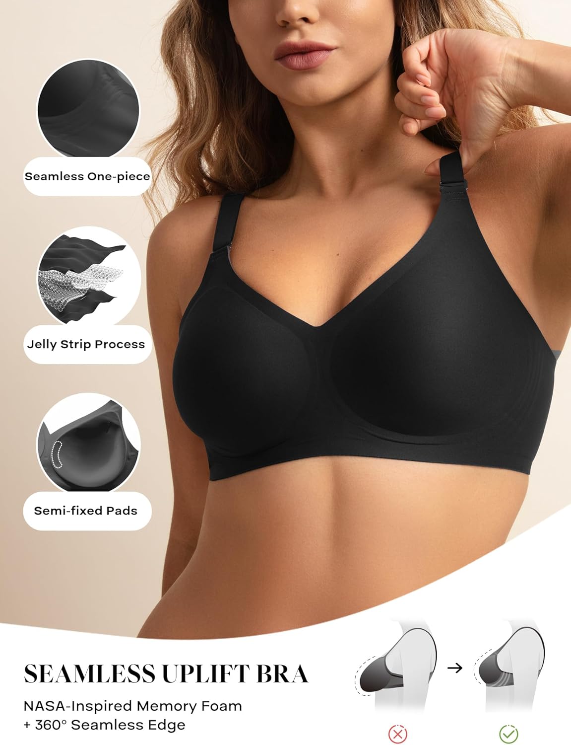 Women V Neck Wireless Bra Full Coverage Comfort Jelly Strip Bras Supportive Seamless Bralette - Image 5