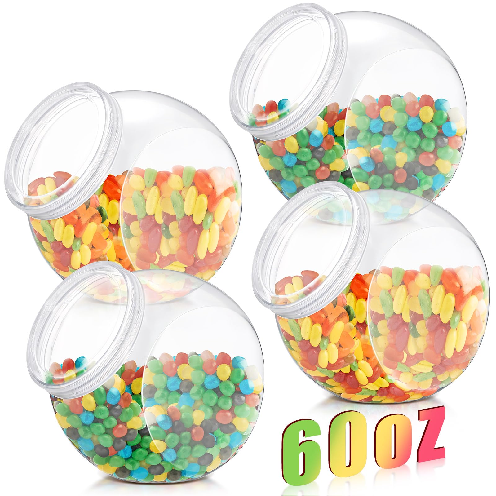 Willinglong 4 tarros de plástico para dulces con tapa para bufé de caramelos, tarros de almacenamiento grandes, recipientes transparentes de almacenamiento de alimentos, tarros de encimera de cocina,