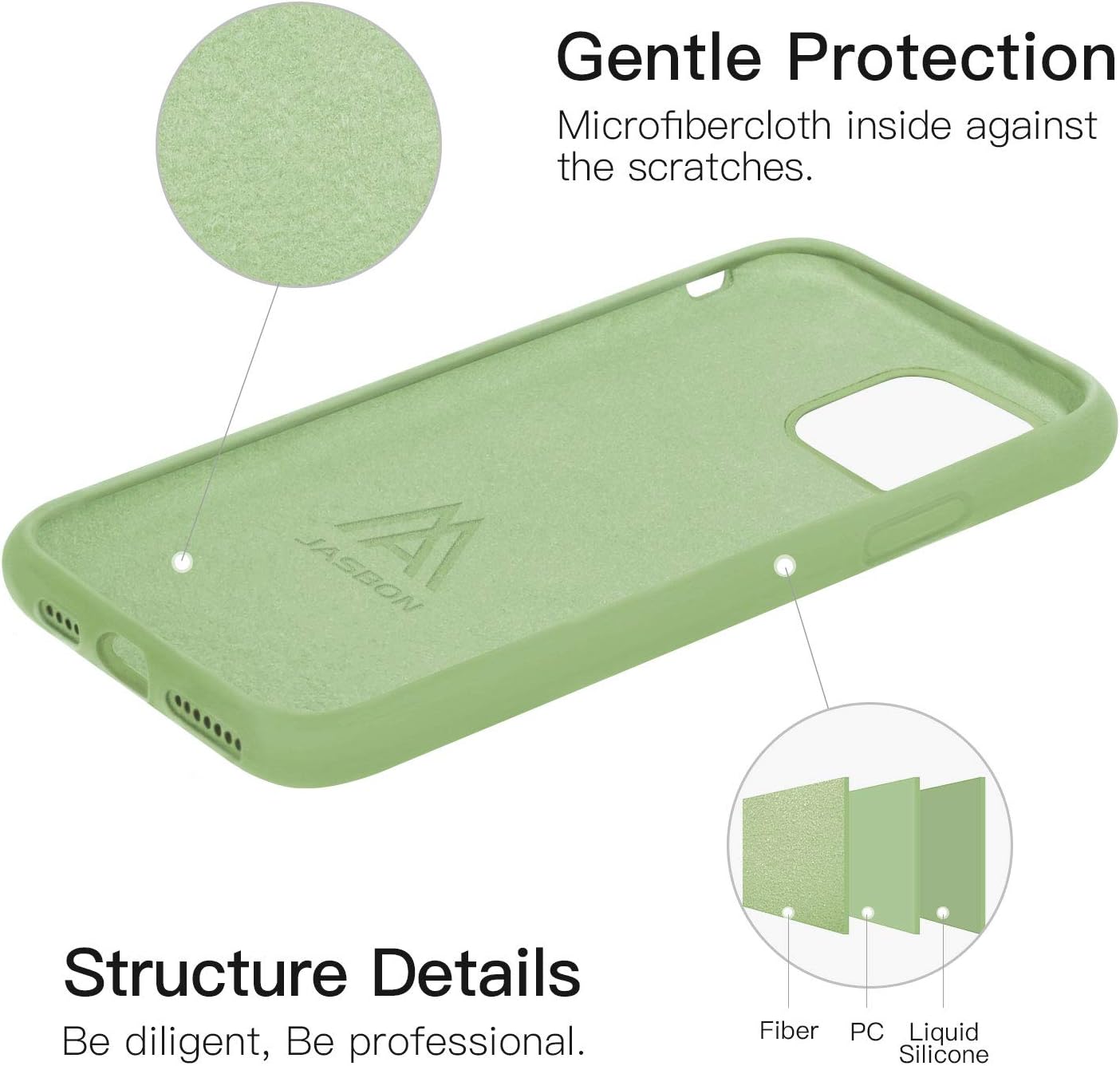 JASBON iPhone 11 Pro Max Case 6.5 inch (2019), Silicone Shockproof Phone Case Gel Rubber Drop Protection Cover with Raised Lips for iPhone 11 Pro Max - Match Green
