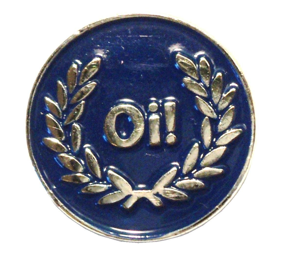 Mercmad Blue Oi! Laurel Skinhead Mod Scooter Rider Metal Enamel Badge