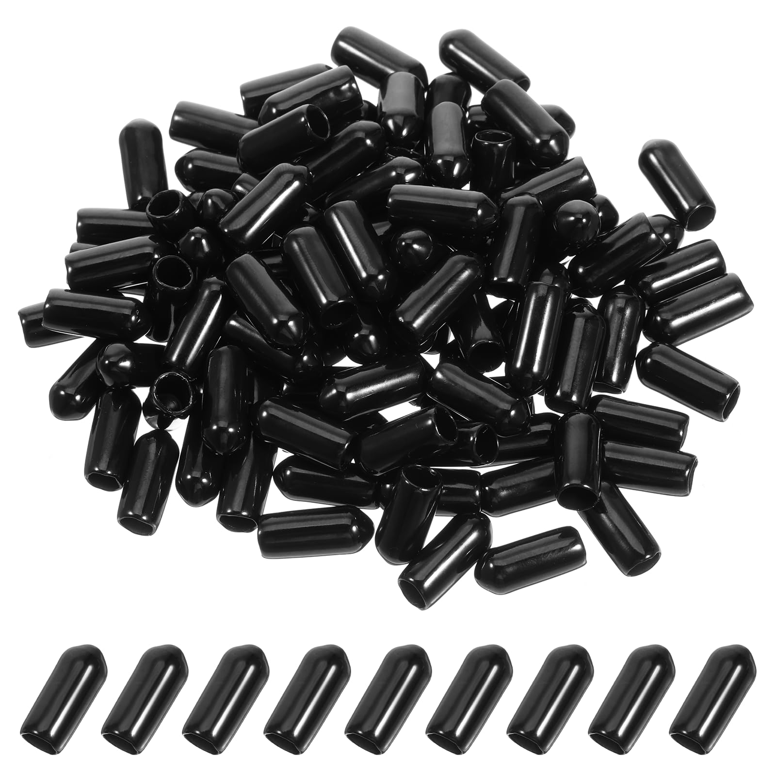Photo 1 of 100 Pcs Rubber End Caps, 3/16 Inch/5 mm Round Rubber Screw Thread Protectors, 15 mm Long Black Flexible Bolt Screw Vinyl Tube Cap Cover Wire Shelf End Caps for Bolts, Pipes, Tubing Tips