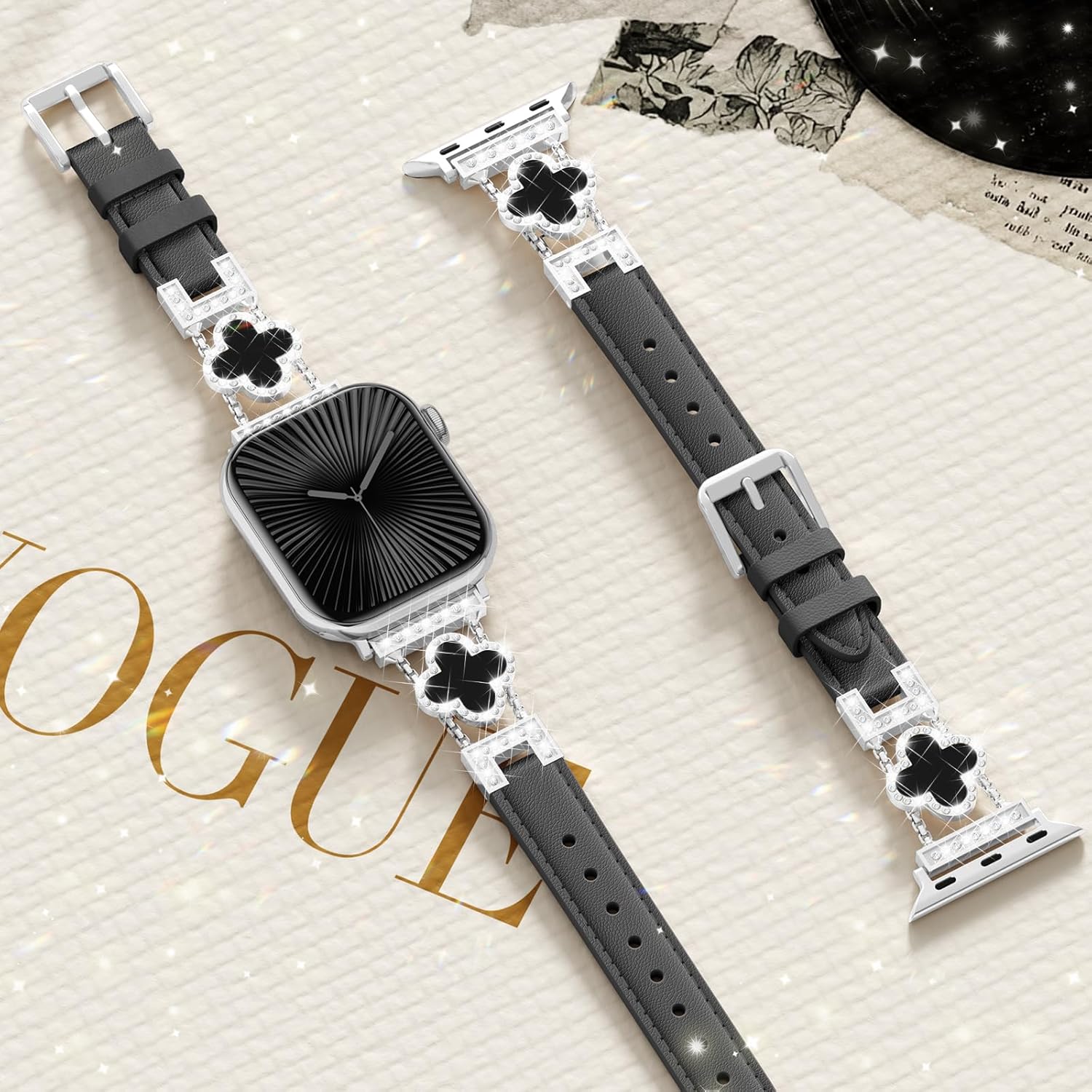 SOLOLUP Leather Band Compatible with Apple Watch Bands for Women 42mm 44mm 45mm 46mm 49mm,Dressy Slim Thin Cute Bracelet with Bling Buckle Metal Link Chain for iWatch 11 10 9 8 7 6 5 4 3 SE Ultra 3/2 - Image 3