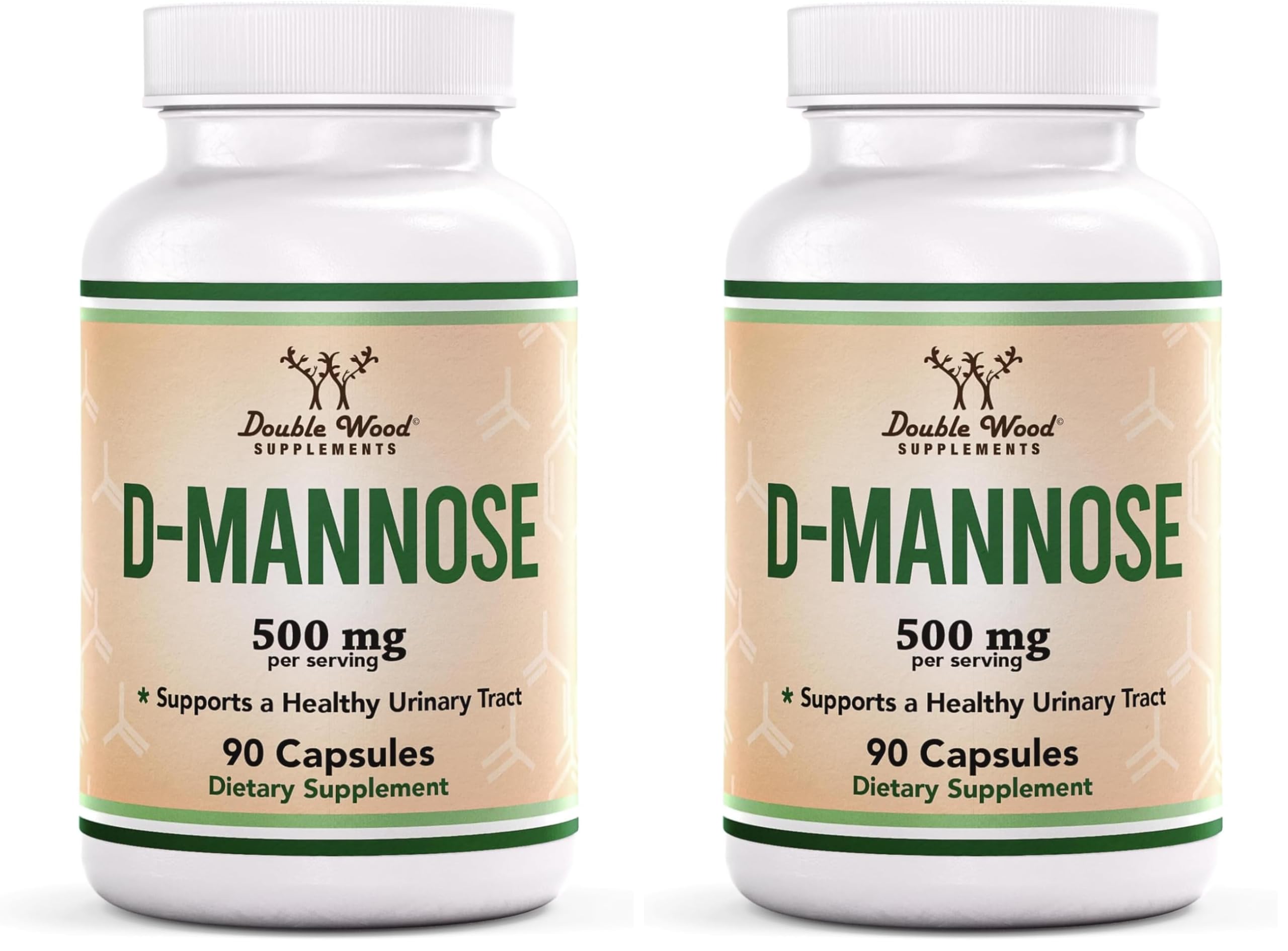 Double Wood Supplements D Mannose 500mg Capsules, 90 Count (D-Mannose for Urinary Tract Health and Bladder Lining, Helps UTI Prevention) Vegan Safe, Non-GMO, Gluten Free (Pack of 2)