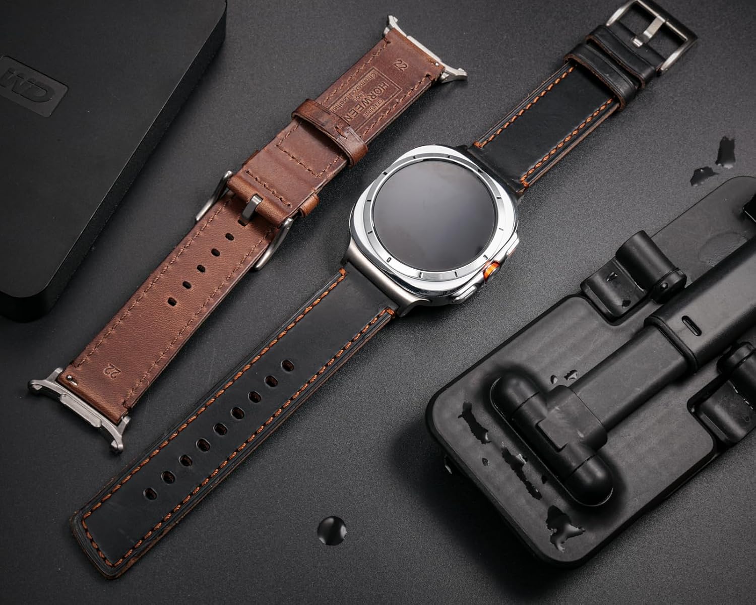 Compatible with Samsung Galaxy Watch Ultra Bands (2025/2024),Vintage Horween Leather Wristband Replacement Strap for Galaxy Watch 7 Ultra Band 47mm/Watch 8 Ultra Men Women