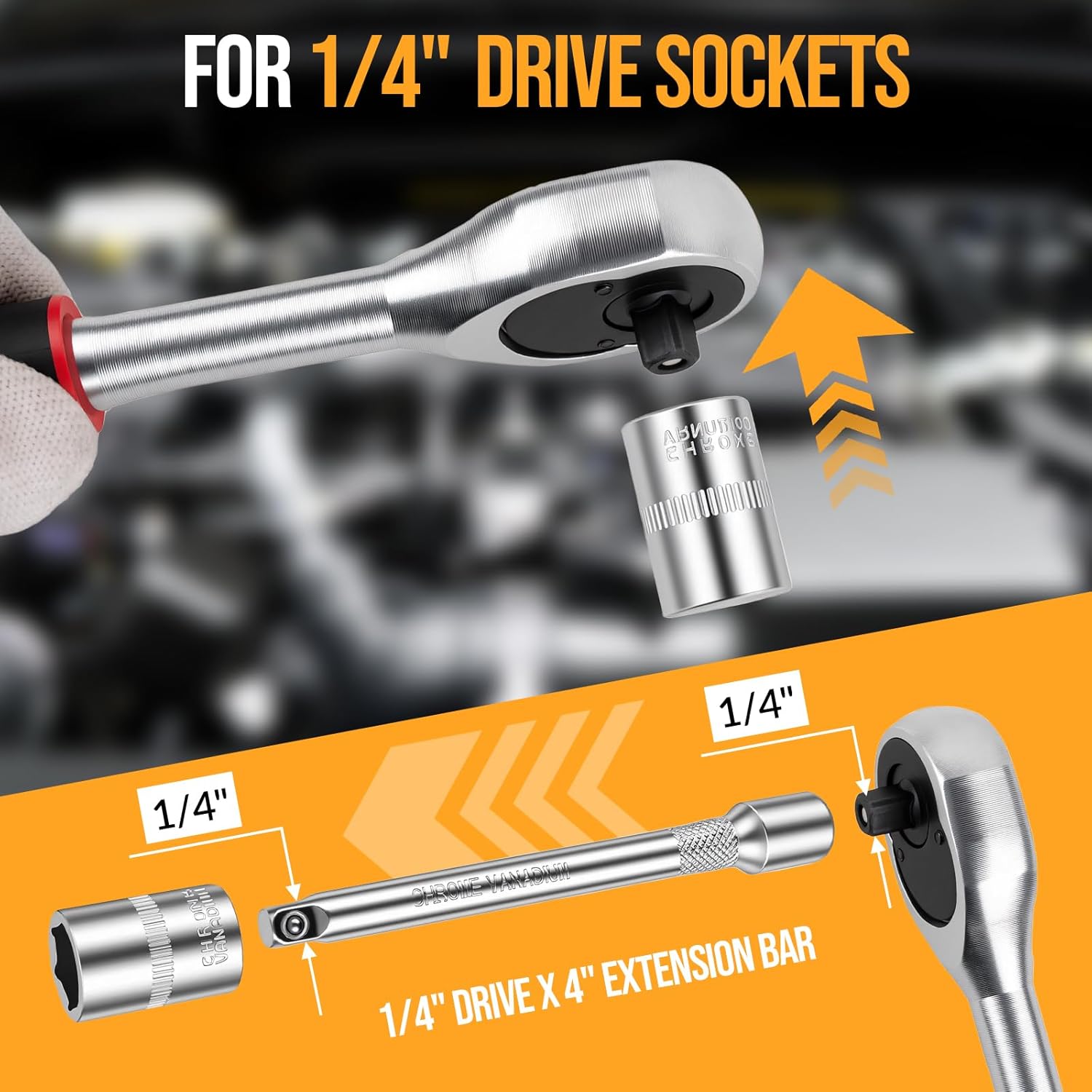 12PCS 1/4 Inch Drive Socket Set, Premium Mini Ratchet Socket Wrench Set, Small Metric Ratchet Socket Wrenches Set, with 1/4 Ratchet Extension Bar for Car, Automotive, Household Repair