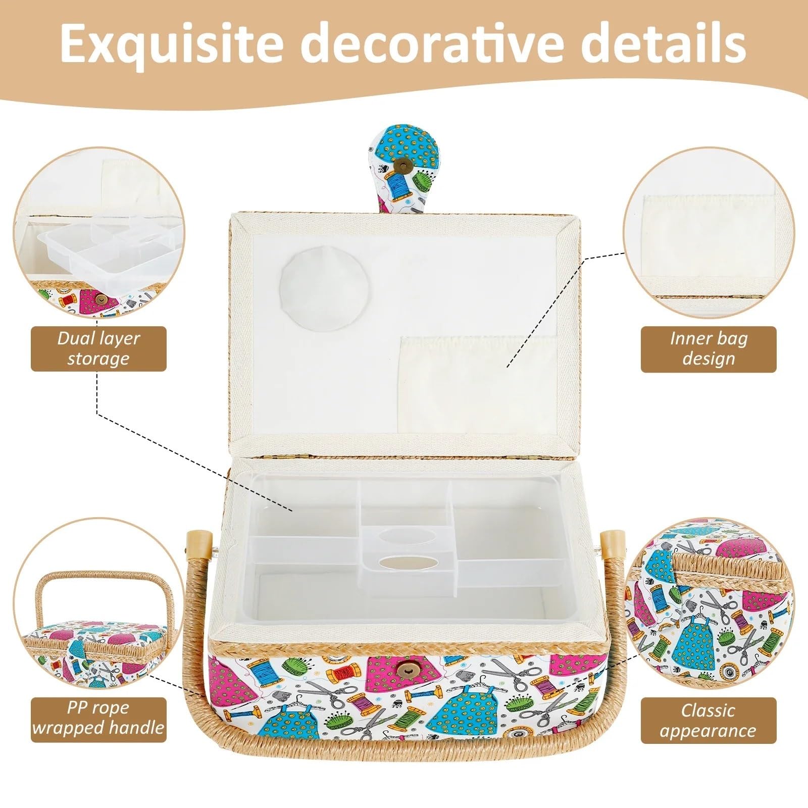 Panier À Couture Avec Plateau Amovible, Pratique