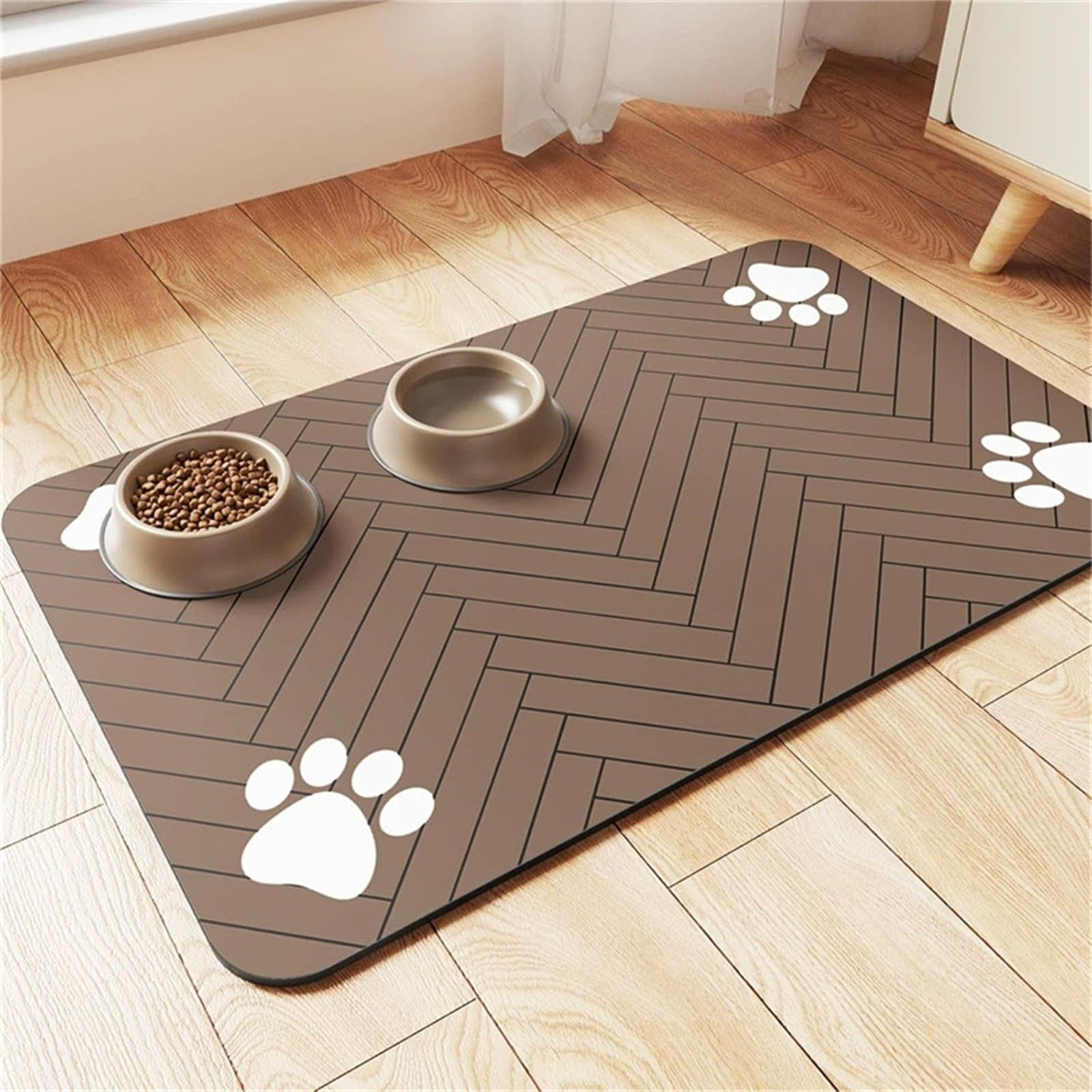 DOTBUY-SHOP Absorbent Pet Feeding Mat for Dog Cat, Chevron Pattern Quick Dry Pet Food Bowl Mats with Non Slip Rubber Bottom Diatomite Durable Dog Placemat Washable (Coffee Color,60x90cm)