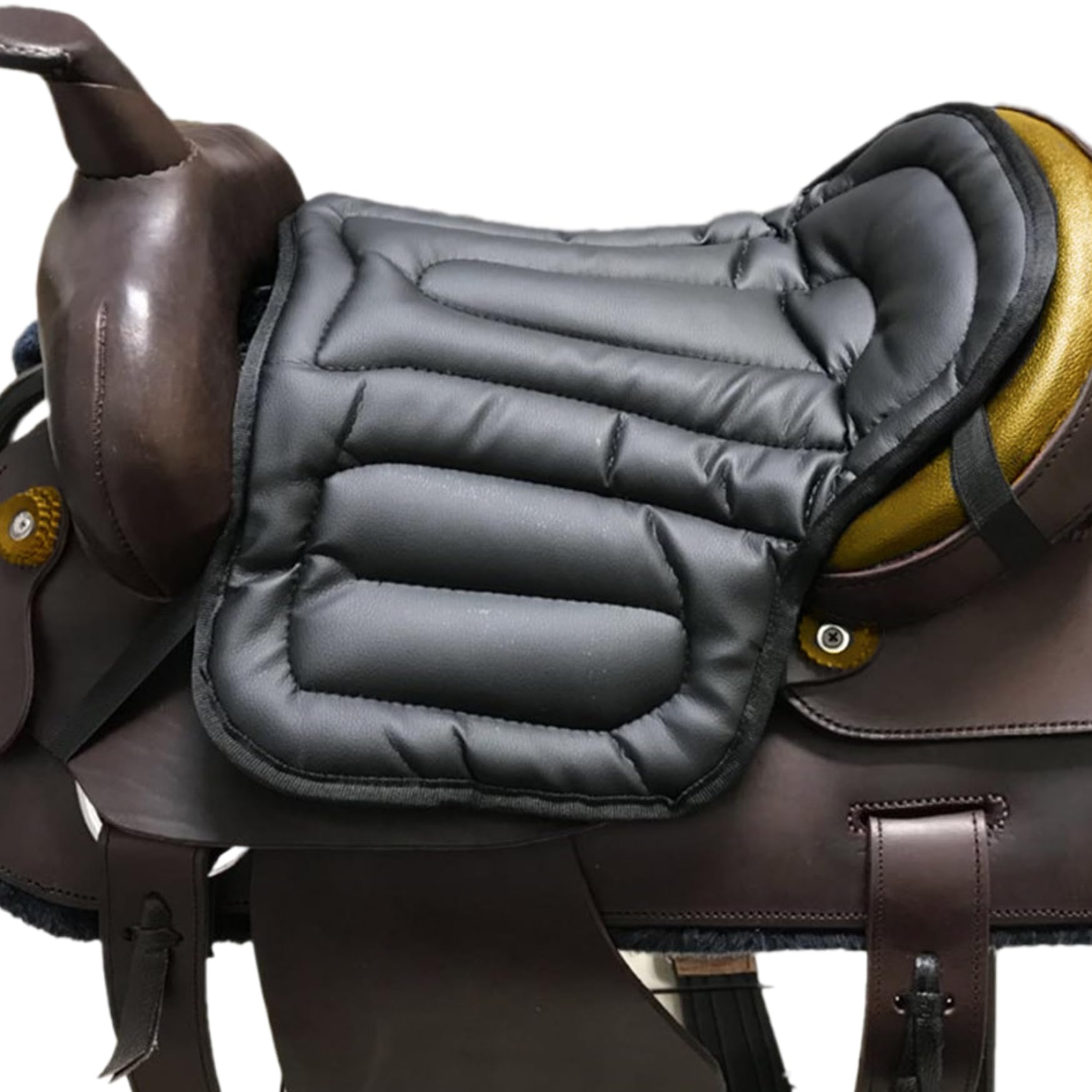 Tampon de Selle Occidentale, Coussinet de Selle en Cuir Western Saddle Seat Sild Cushion Shock-Absorbent Horse Saddle Pad avec Strap Soft Mold MULTIFUSE WESTANT SALDE pour Sport