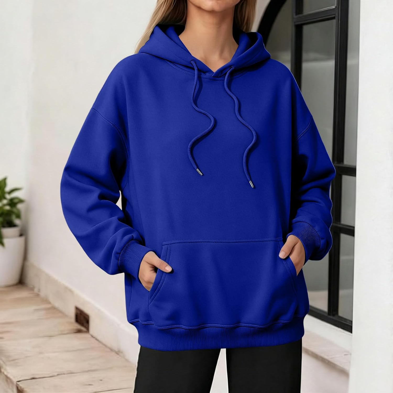 Womens Hoodie Sweatshirt Lightweight Loose Fit Long Sleeve Hooded Sweatshirt With Pockets image 2