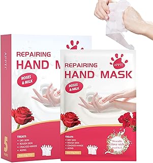 Luvas Hidratantes para as Mãos, Luvas Hidratantes Rose Milk para Mãos, Luva de mão hidratante de 5 folhas rosa para mãos secas, envelhecidas, rachadas, bom efeito