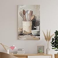 Vista 8 de Arte De Pared De Cocina De Campo, Impresiones En Lienzo Enmarcado, Utensilios De Cocina Y Alimentos, Pintura Rústica De Granja, Cocina, Comedor