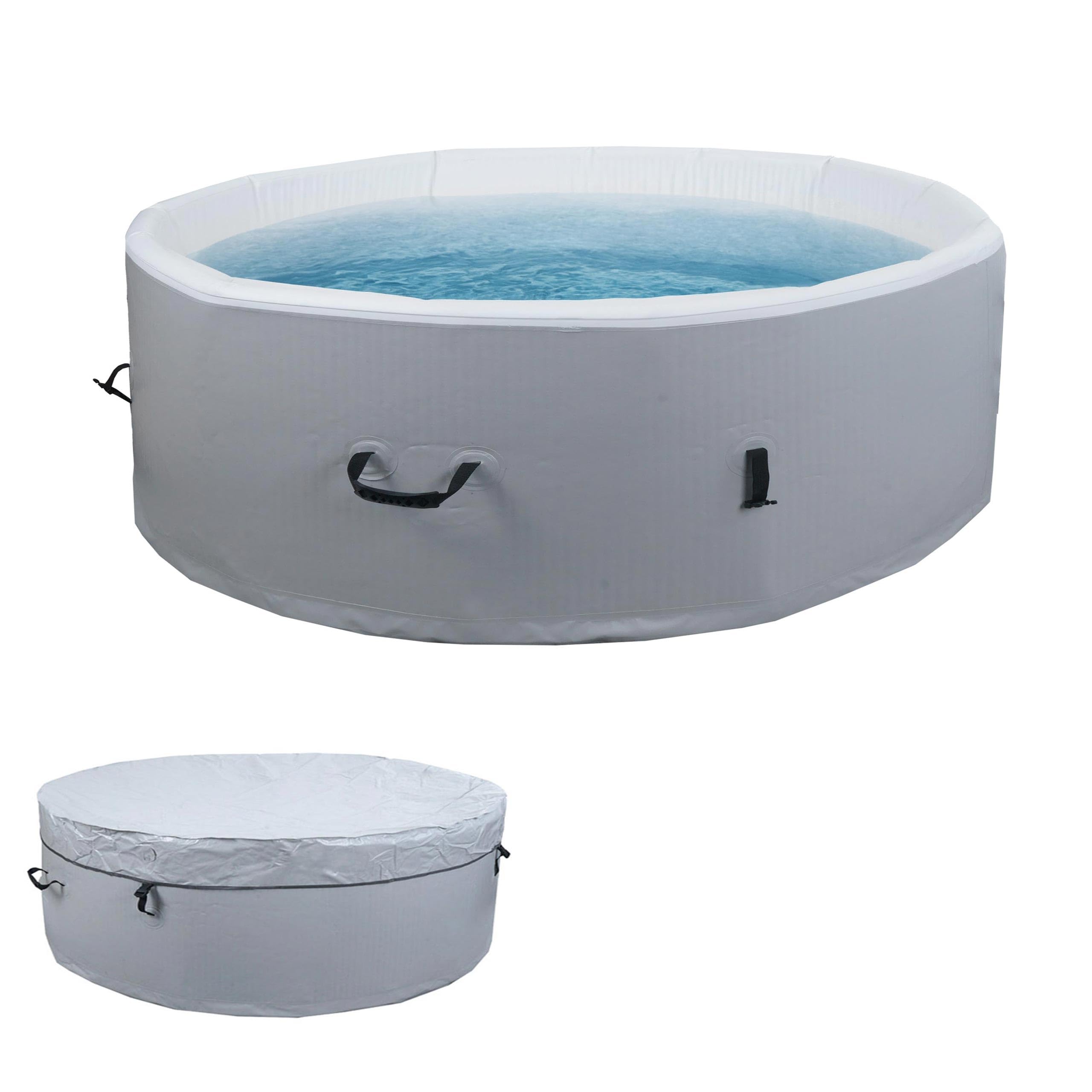 Mendler Whirlpool HWC-N97, Ersatz-Pool 5 Personen, In-/Outdoor aufblasbar Dropstitch-Gewebe, rund Ø180cm grau-weiß