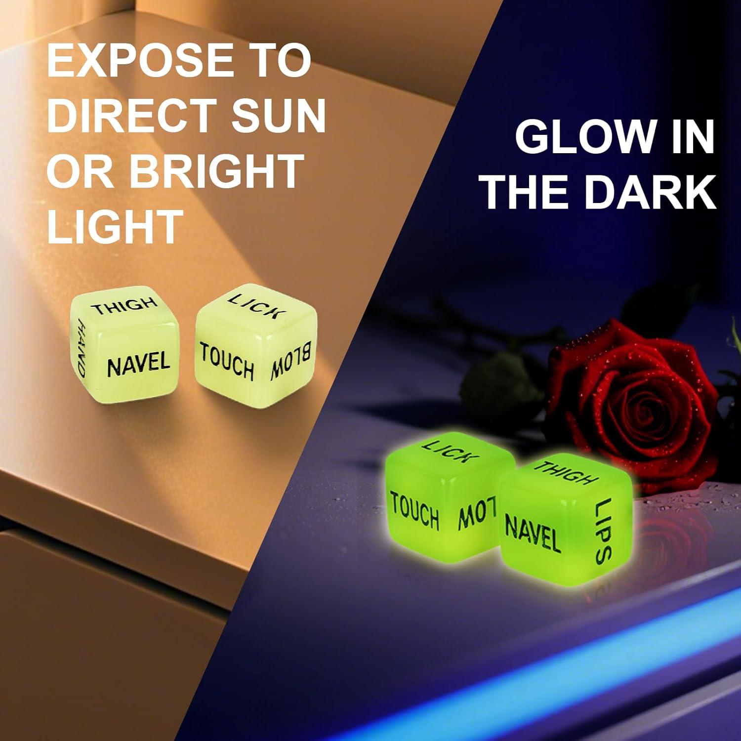 Date Night Dice Games for Couple, Decision Dice Game for Romantic Ideas, Funny Naughty Boy Gift for Her Acrylic Position Decision Toy（Glow in the Dark） (2 PCS)