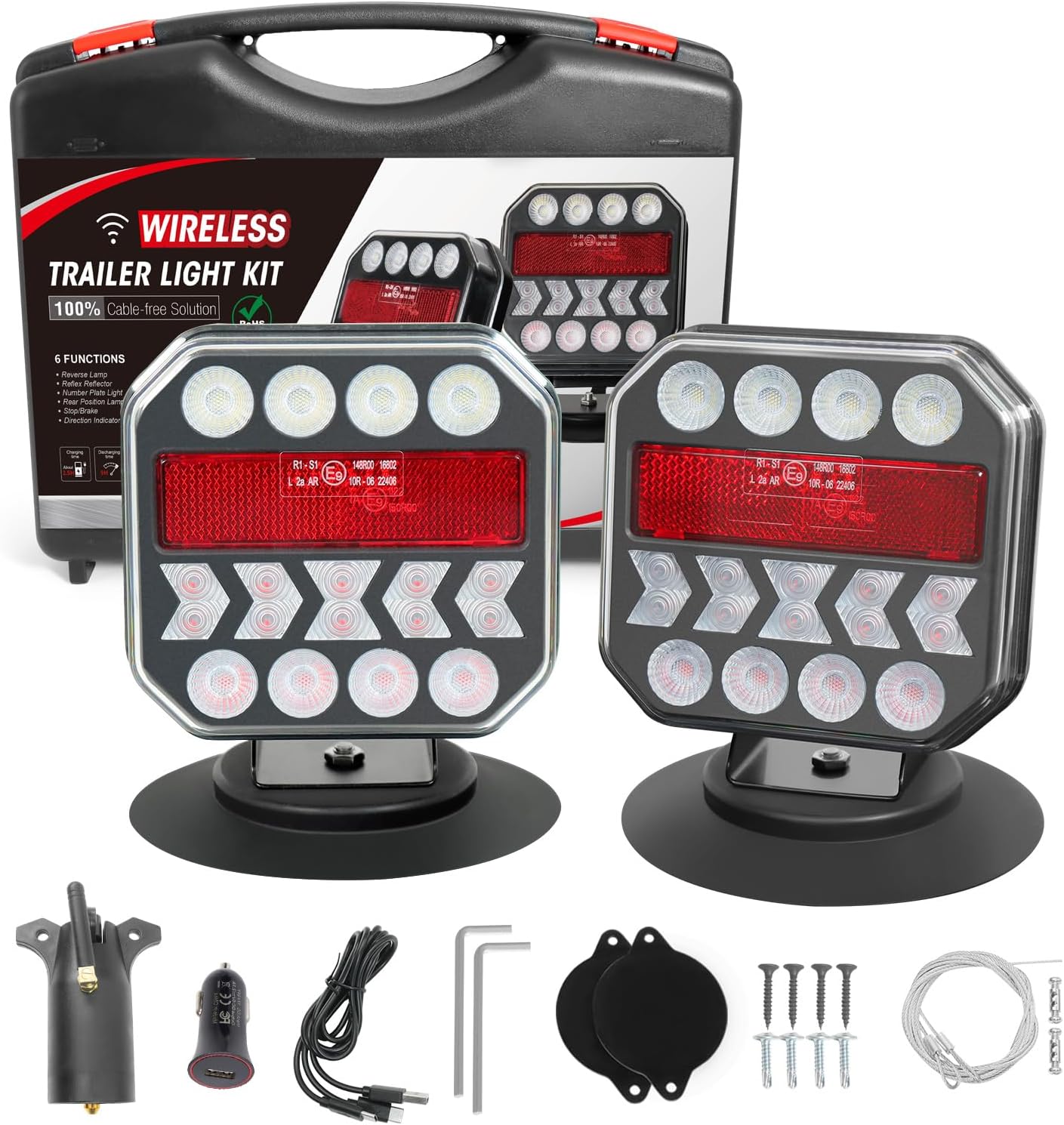 Wireless Trailer Lights Magnetic: USB-C Quick-Charge, Adjustable LED with Reflector, IP67 Waterproof & PowerfulSuction Base for Trucks, Wireless Tail Lights for Trailer, RVs, Boats, Caravans