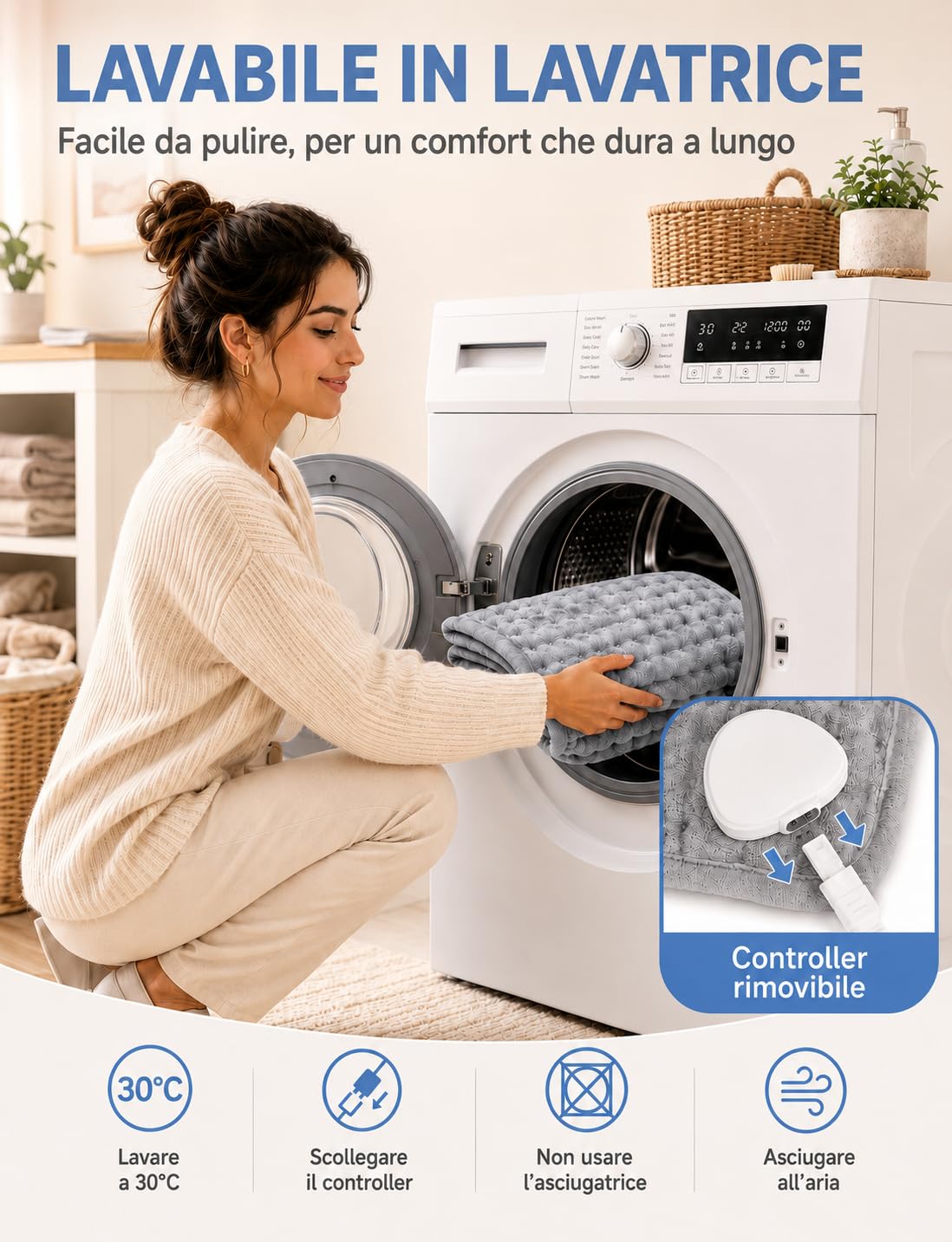 UOHHBOE Termoforo Elettrico 75W Tappetino Riscaldante 9 Impostazioni di Temperatura Lavabile in Lavatrice 4 Timer 60x30cm Con Spegnimento Auto Termoforo Cervicale Spalle Schiena Addome e Gambe