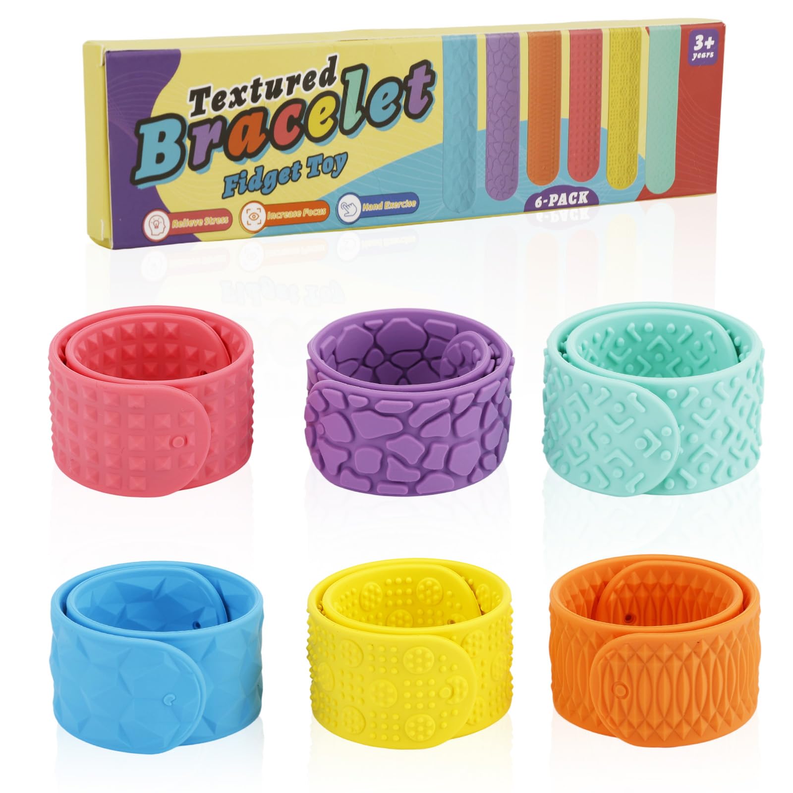 6pcs Bracelets Anti-Stress En Silicone Pour Enfants Et Adultes, Jouets