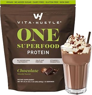 VitaHustle All-in-One Nutrition Shake, Chocolate (1 Pack) - Plant Based Protein Powder by Kevin Hart – Vegan Meal Replacement Shake with KSM66 Ashwagandha & 86+ Superfoods - Meal Replacement Powder