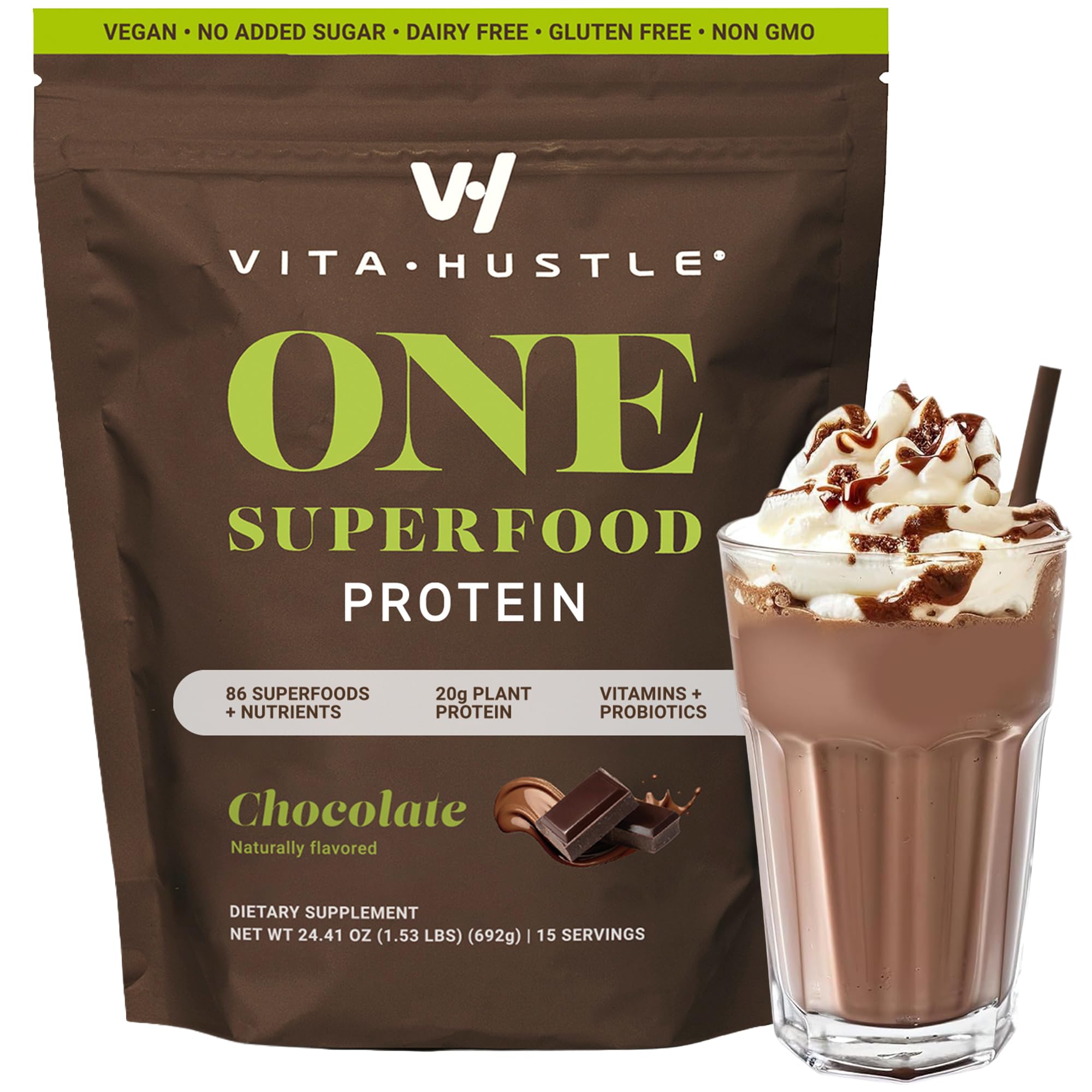All-in-One Nutrition Shake, Chocolate - Plant Based Protein Powder by Kevin Hart – Vegan Meal Replacement Shake with KSM66 Ashwagandha & 86+ Superfoods - Organic Meal Replacement Powder