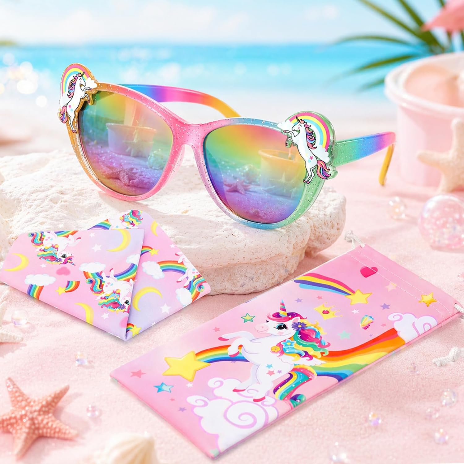 Hifot Kids Sunglasses Girls, UV Protection Unicorn Toddler Girls Sunglasses Kids Age 3-10, with Unicorn Glasses Pouch & Cloth