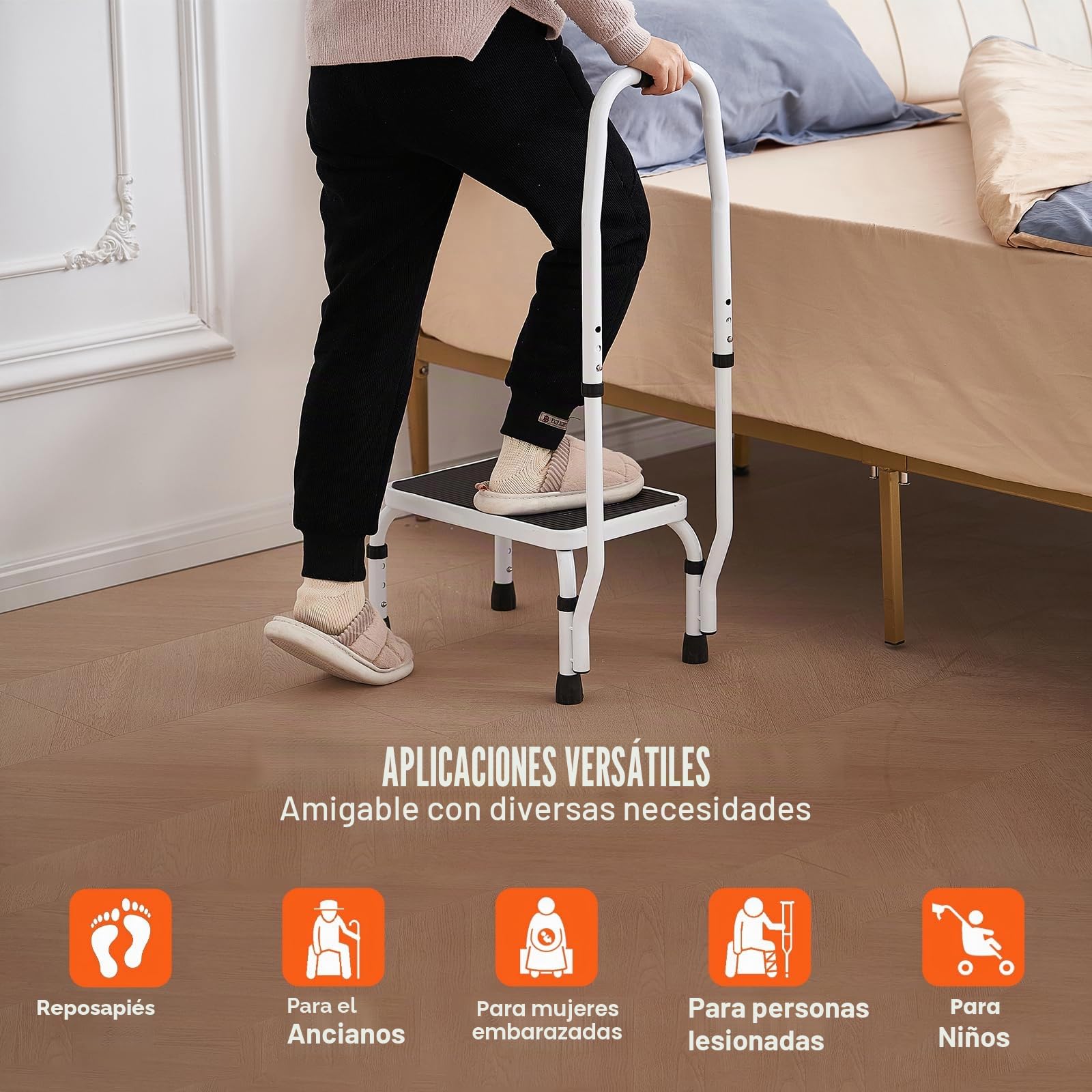 VEVOR Taburete de 1 escalón, capacidad de 330 libras, 3 alturas ajustables con asa, escalera de acero, taburetes portátiles para adultos, escaleras antideslizantes y resistentes para oficina