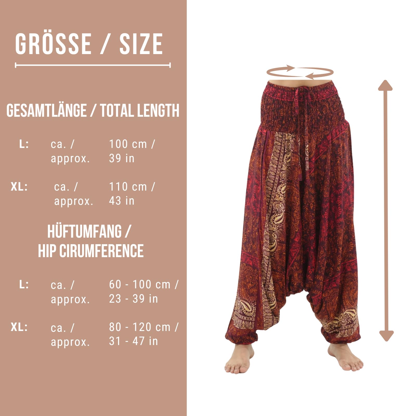 PANASIAM Aladinhose Indostyle - indonesische Haremshose, Yogahose, Sarouelhose, Goa-Hose, Pluderhose, Damen & Herren, Freizeit, Festival, 100% Viskose