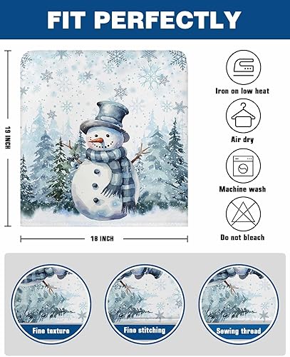 Miniatura 6 de Juego de 8 fundas para sillas de Navidad con diseño de muñeco de nieve azul para comedor, funda trasera de silla de árbol de Navidad, fundas