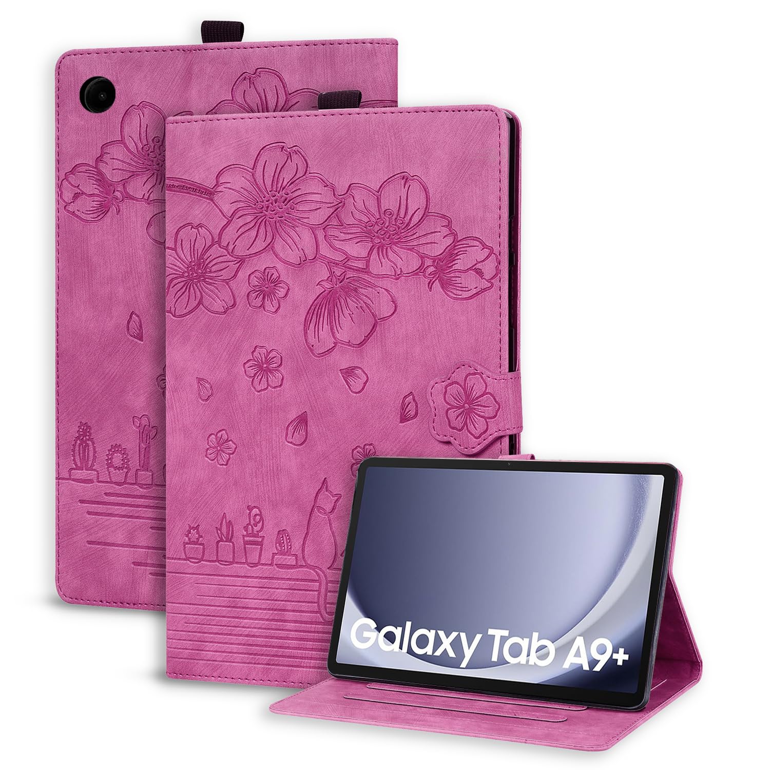 Succtopy Hülle für Samsung Galaxy Tab A9+/A9 Plus 11 Zoll 2023 Folio Flip PU Leder Schutzhülle Galaxy Tab A9+ 11" 2023 Stifthalter Stand Wallet Cover Case Tablet Hülle SM-X210/X215/X216 Rosarot
