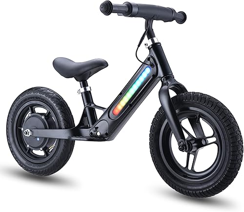 Bicicleta eléctrica para niños de 3 a 6 años de edad, bicicleta de equilibrio de 24 V 180 W con luces LED coloridas y neumático inflable de 12
