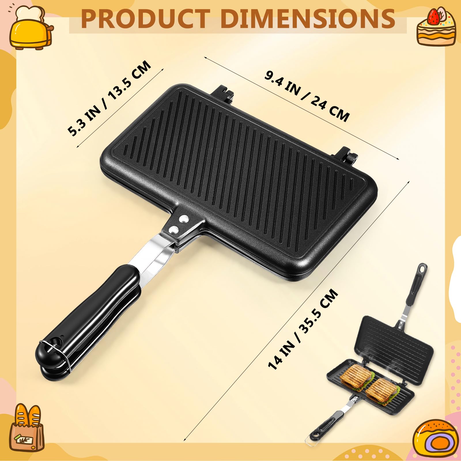 XL Doppelseitig Grillpfanne für Gaskocher, Tortillas Bratpfanne Aluminium Nichtstick Camping Outdoor (Schwarz)