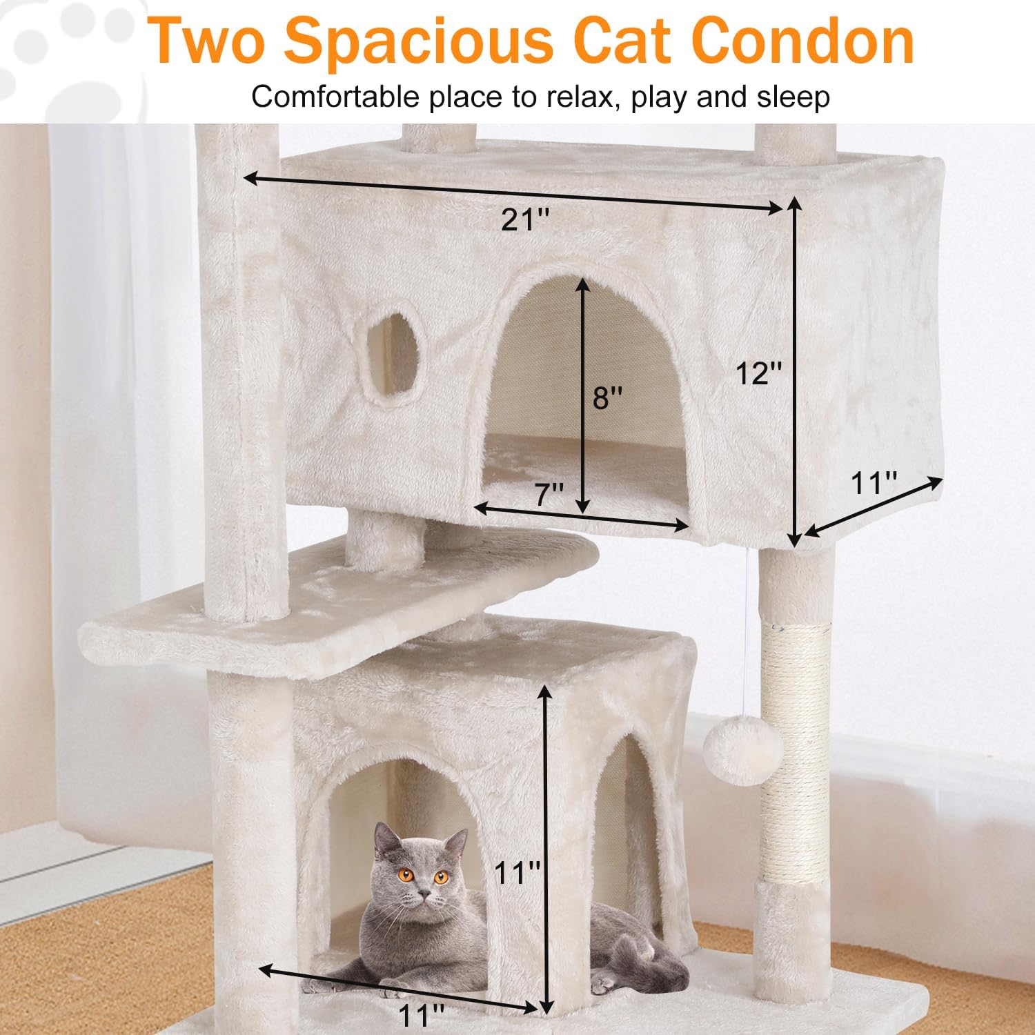 Cat Tree 70 Inches Cat Tower for Indoor Cats Multi-Level Cat Condo with Litter Box Enclosure,Scratching Posts for Indoor Cats (Beige)