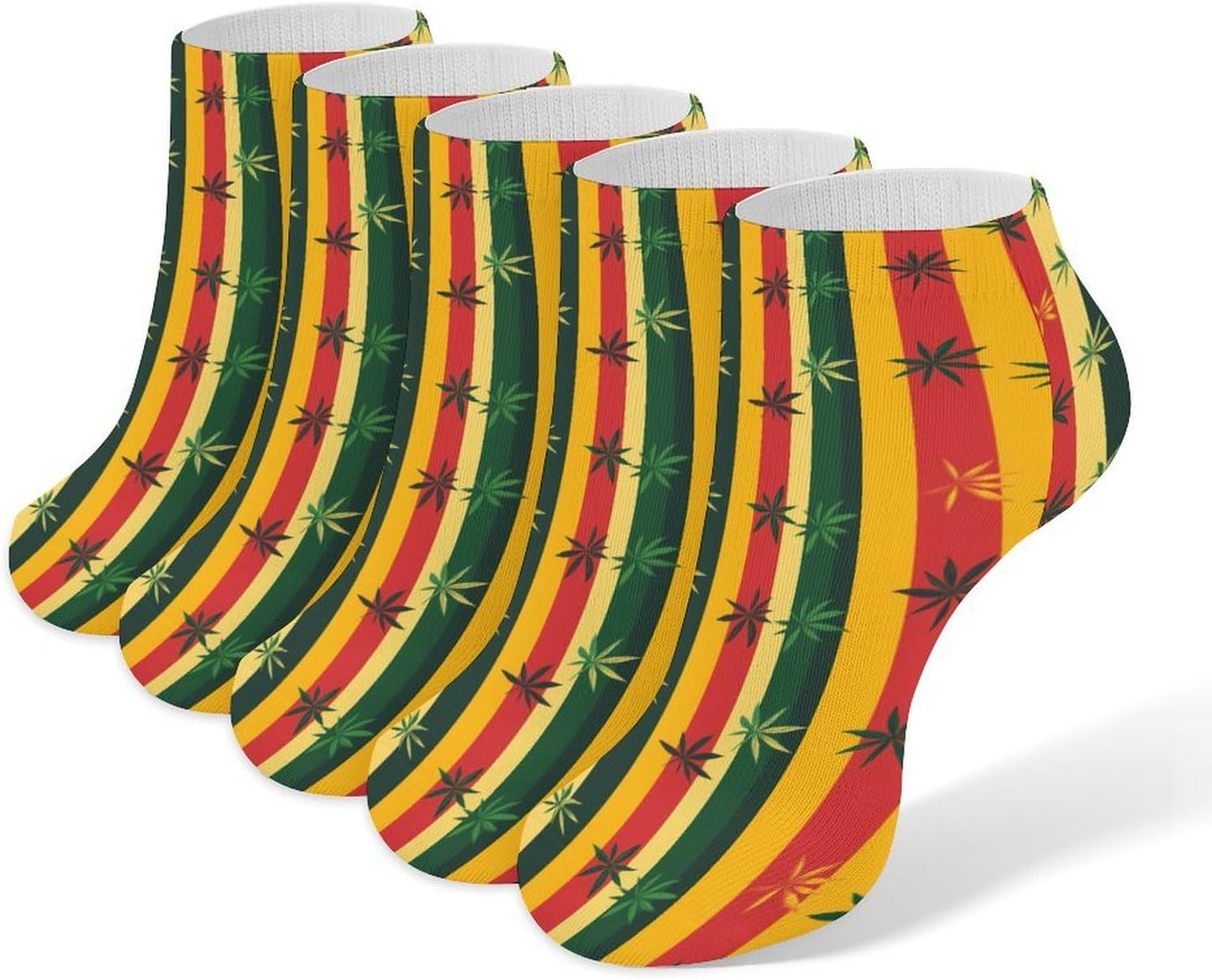 Rastafarian Stripes Weeds 5 Pairs Low Cut Ankle Socks Casual Liner Sock No Show Invisible Socks for Men Women