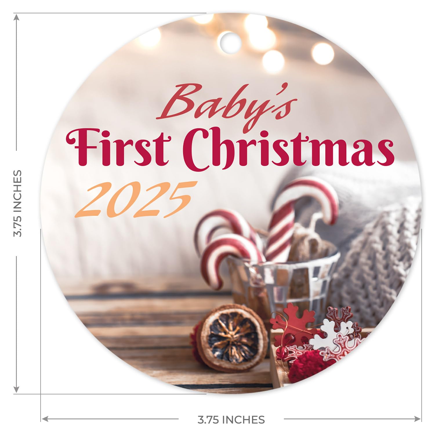 Soul Décor Christmas Ornaments, Baby's First Christmas 2025 Ornament, Velvet Pouch and Red Ribbon Included, Large 3.75" Round Ornament, Made in The USA