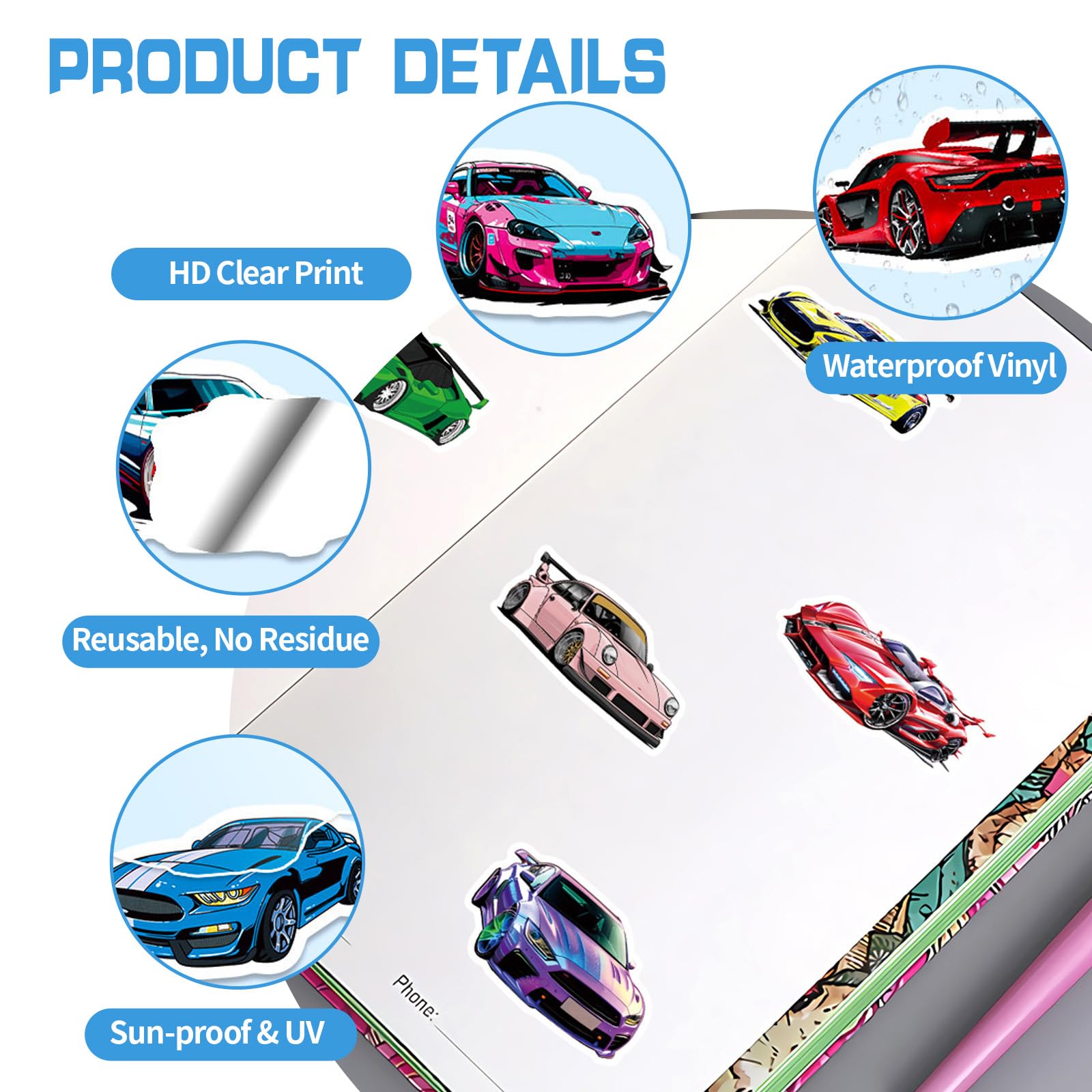 100 Adesivi da Corsa per Auto e Oggetti – Adesivi Decorativi da Cartone Animato per Bambini, Impermeabili, Autoadesivi per Chitarra, Skateboard, Album e Fai-da-Te.