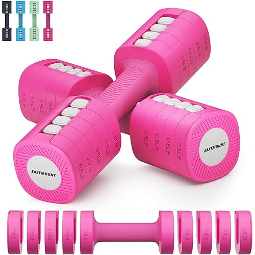 EAST MOUNT Adjustable Weight Dumbbells Set of 2, 8 in 1 Hand Weights for Women 2lb/3lb/4lb/5lb/6lb Dumbbell Weights Set 12 lbs/Pair Hand Weights for Home Office Gym Workout