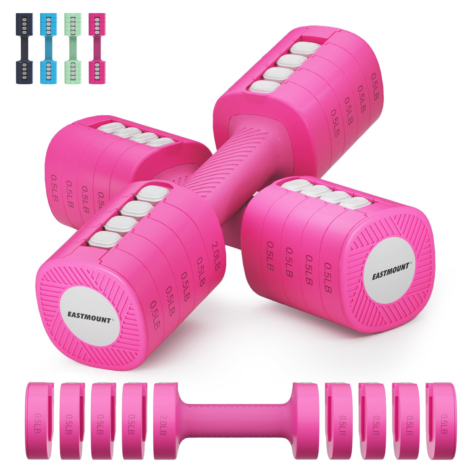 EAST MOUNT Adjustable Weight Dumbbells Set of 2 8 in 1 Hand Weights for Women 2lb 3lb 4lb