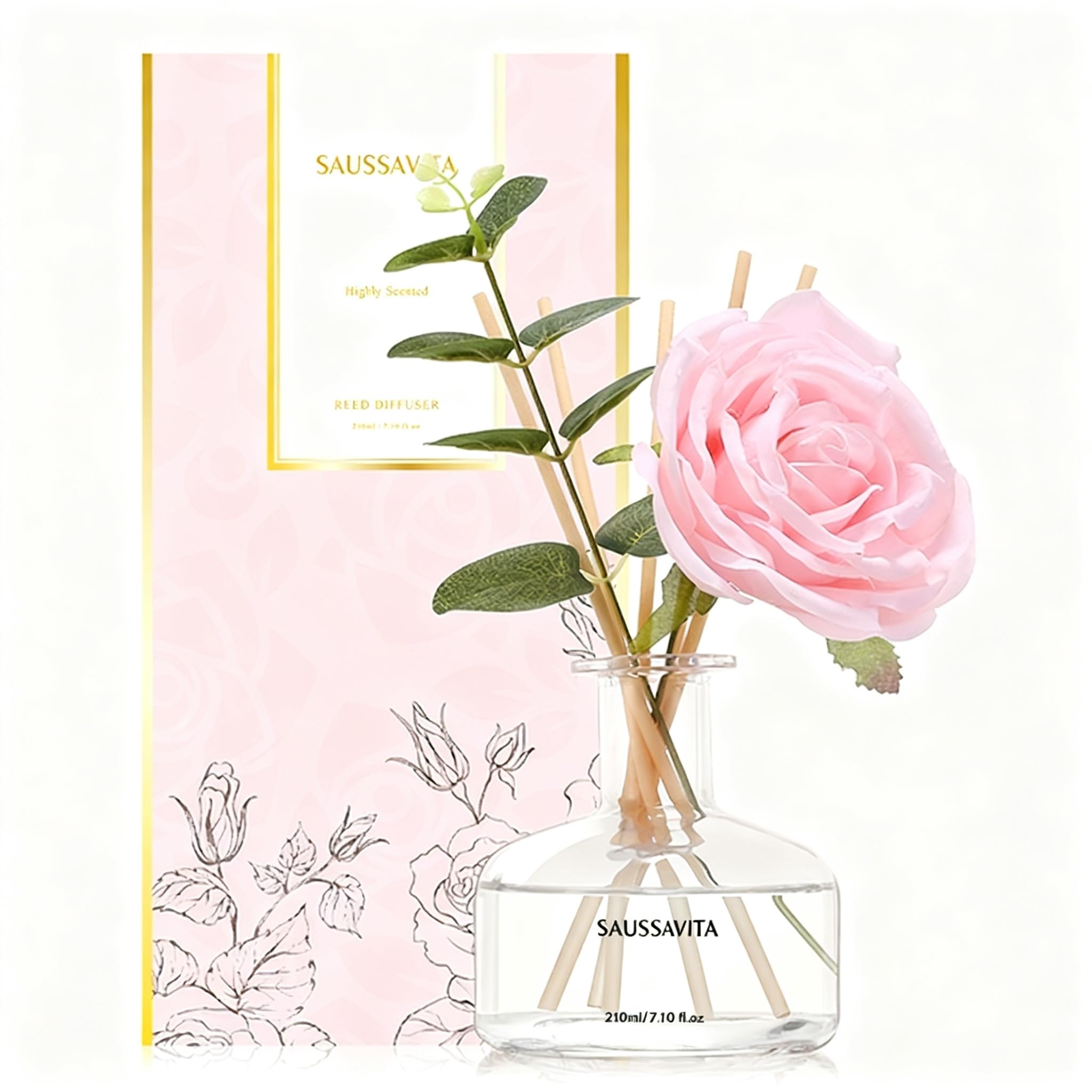 Saussavita Blume Raumduft Diffuser 120 Tage Duftende Rose Duft für Badezimmer Deko, Natürlich und Langanhaltend Aroma Diffuser für die Schlafzimmer | Doppelte Duftintensität
