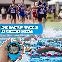 Vista 3 de Cronómetro impermeable con temporizador de 30 vueltas/divisiones solo modo cronómetro, encendido/apagado y recuperación de memoria silenciosa