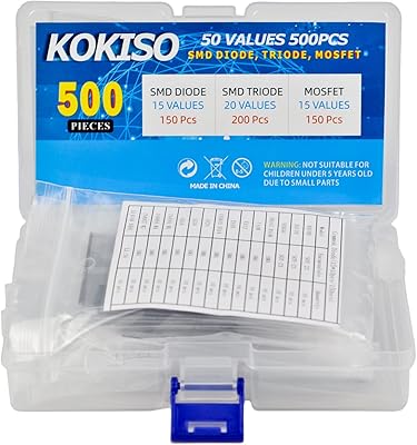 KOKISO 50 Values 500 Pcs Sample Box [15 Values 150 Pcs SMD diode,20 Values 200 Pcs SMD Transistor, 15 Values 150 Pcs SMD MOS] SMD Chip Transistor Assortment Kit