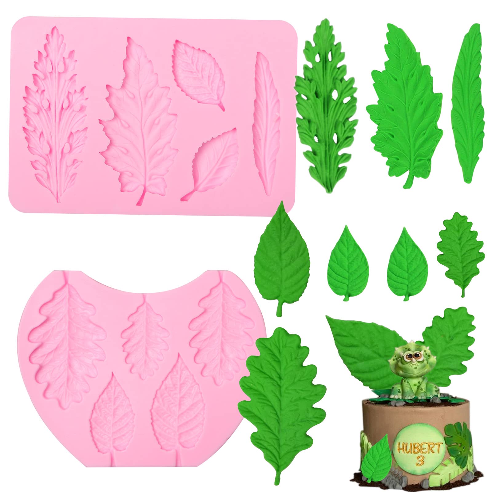 Silikon-Schokoladenformen mit Brombeerblättern, Fondant-Blattform mit Farn- und Eichenmotiv, für Geburtstagstorten, Cupcake-Topper, Tortendekoration, 15x15x1 cm (Rosa-TP269)2 Stück