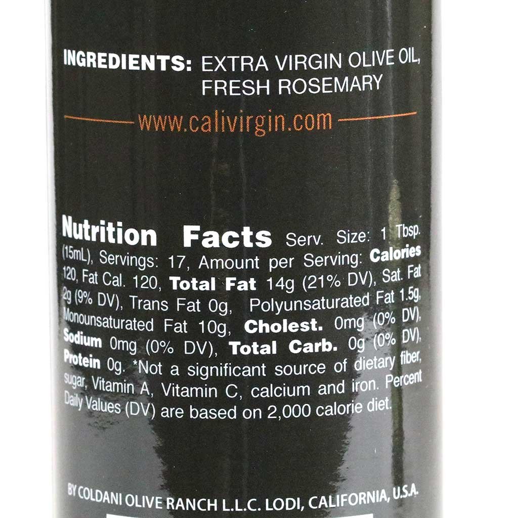 Calivirgin Rosemary Olive Oil - Rosemary Infused Extra Virgin Olive Oil - Cold Pressed Olive Oil - Rosemary Flavored Olive Oil - No Preservatives, Organically Grown Olives - Gourmet Olive Oil - 250ml