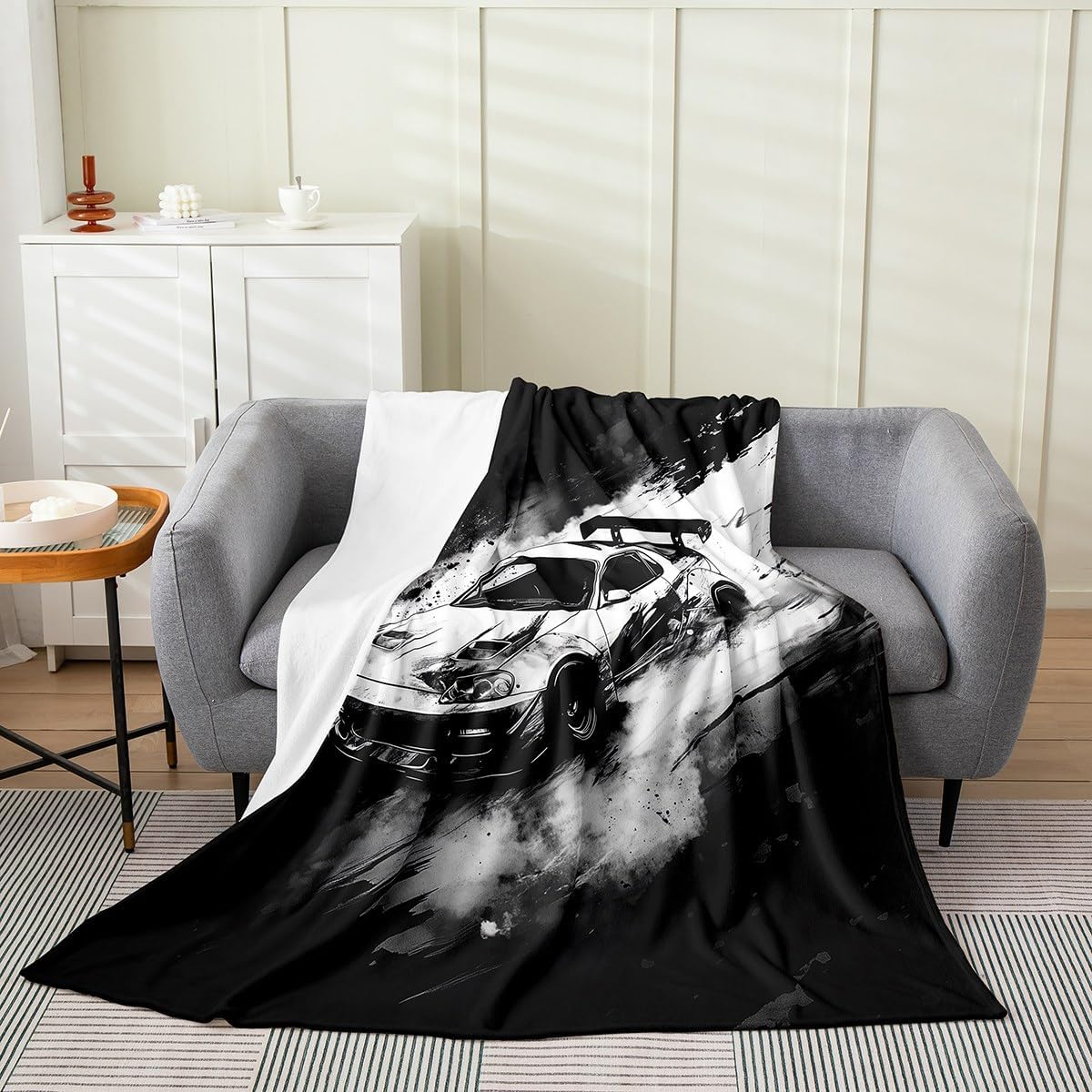 Motorcycle Flannel Fleece Blankets Throw Size,Super Soft Cozy Dirt Bike Plush Blankets,Lightweight Microfiber Blue Graffiti Throw Blanket for Couch Sofa Bed,50x60 Inches