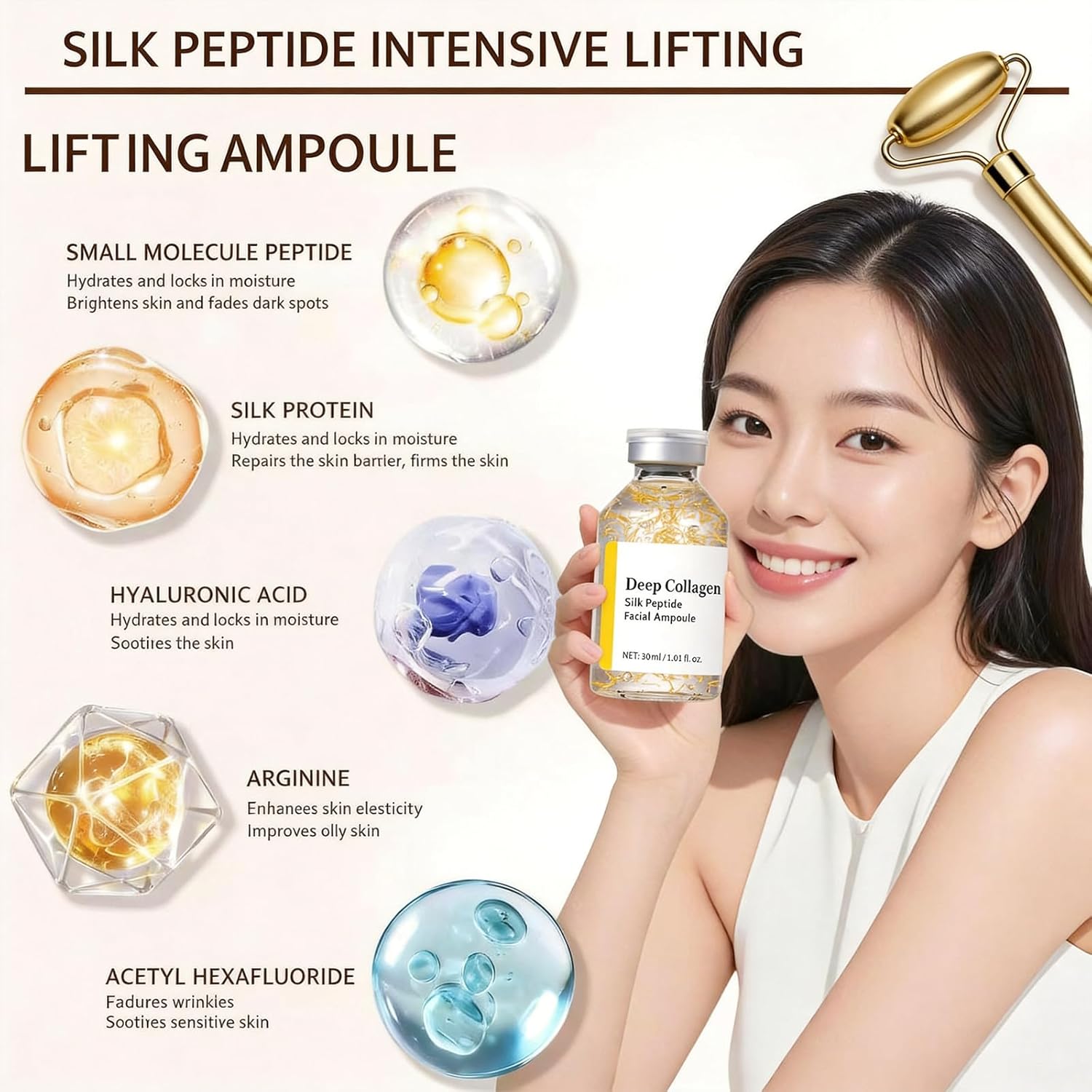 Deep Collagen Silk Peptide Intensive Ampoule,Silk Peptide Intensive Lifting Ampoule,Anti-Aging Hydrating Serum for Face with Collagen & Multi Peptides, Hyaluronic Acid Serum for All Skin Types