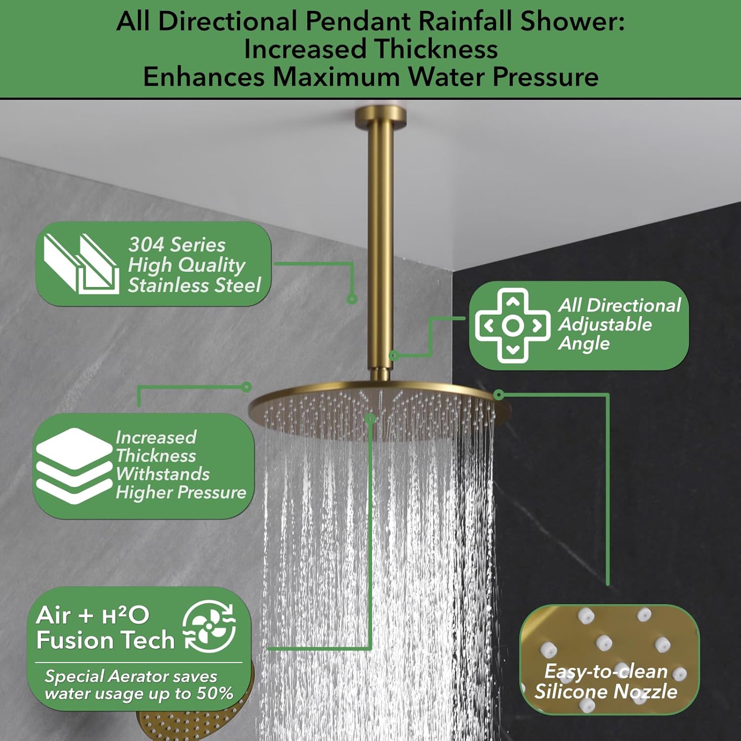 VANFOXLE Thermostatic Shower Faucet Set Brushed Gold Shower System,Push Button Diverter Shower Faucet with 2 in 1 Handheld,Ceiling Mount Increased Thickness 12 Inch Shower Head with 6 Inch Shower Head - Image 2