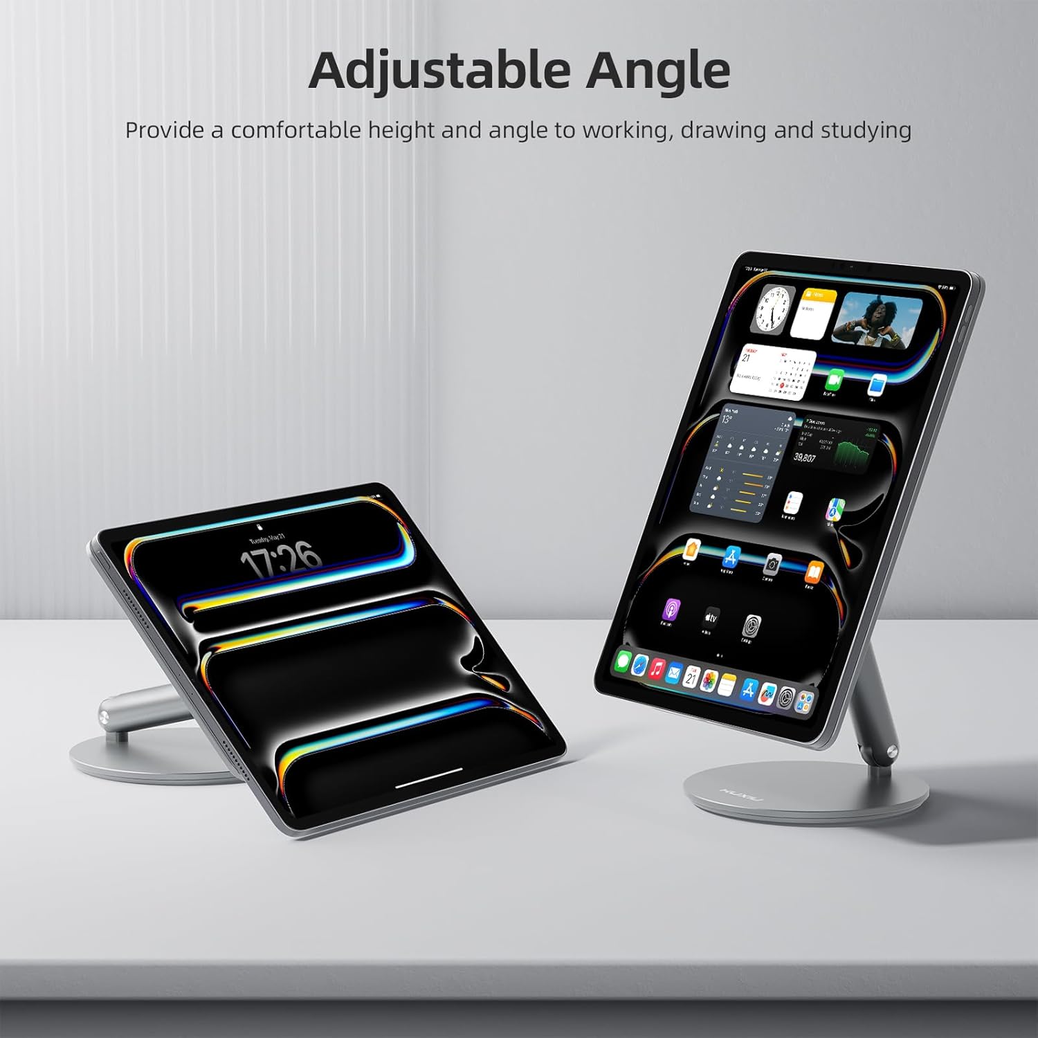 KU XIU Magnetic Charging Stand Only for iPad Pro 11 inch M4 (2024), Aluminum Alloy Foldable iPad Pro Stand with 18W Max Fast Charging, 360° Rotating Base iPad Pro Holder for Desk, Grey
