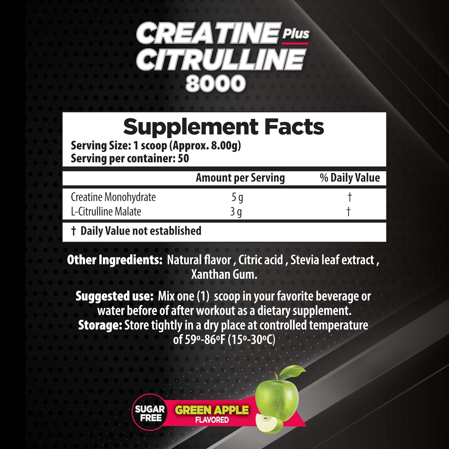 Pro Series Force Creatine + Citruline 8000. Strenght & Stamina, Endurance, Lean Mass, Pump. Apple Flavor 400g