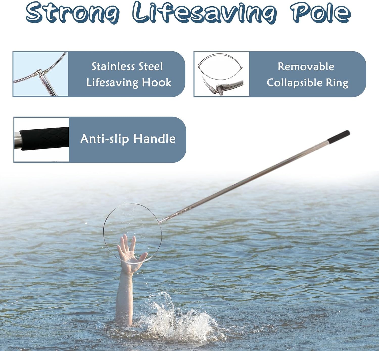 Pool Rescue Ring Equipment Stainless Steel, Removable Telescopic Life-Saving Hook, 6.6/11.5/15/18/21/25/31 Ft Lightweight Boat Emergency Life Pole(9.5m(31ft))