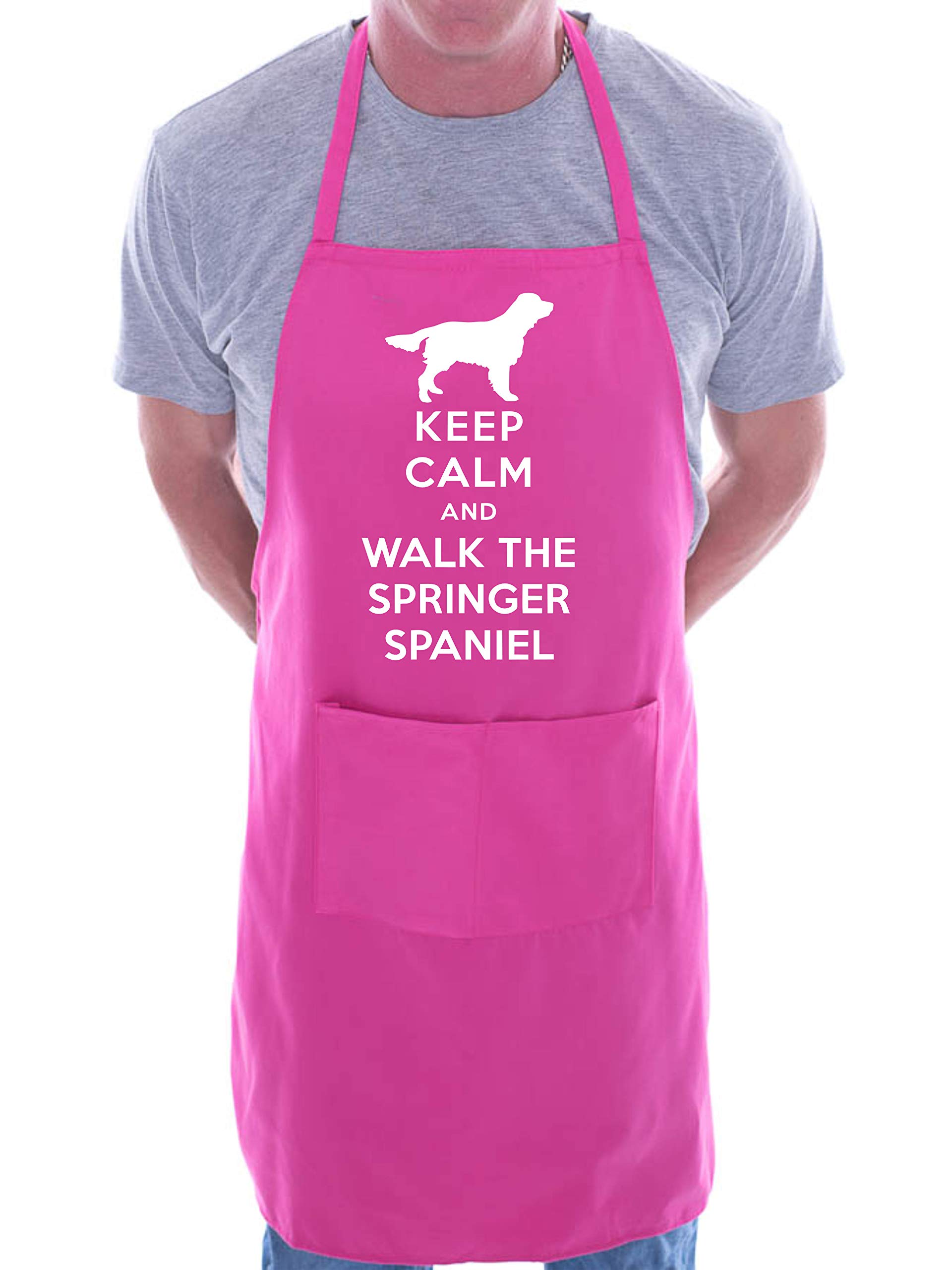Print4u Men's Pink Apron Bbq Novelty Cooking Keep Calm And Walk The Springer Spaniel Dog